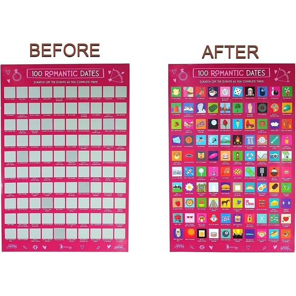 100 Dates Scratch Off Poster Date Night Romantic Birthday Gift Valentines Day - Picture 3 of 8